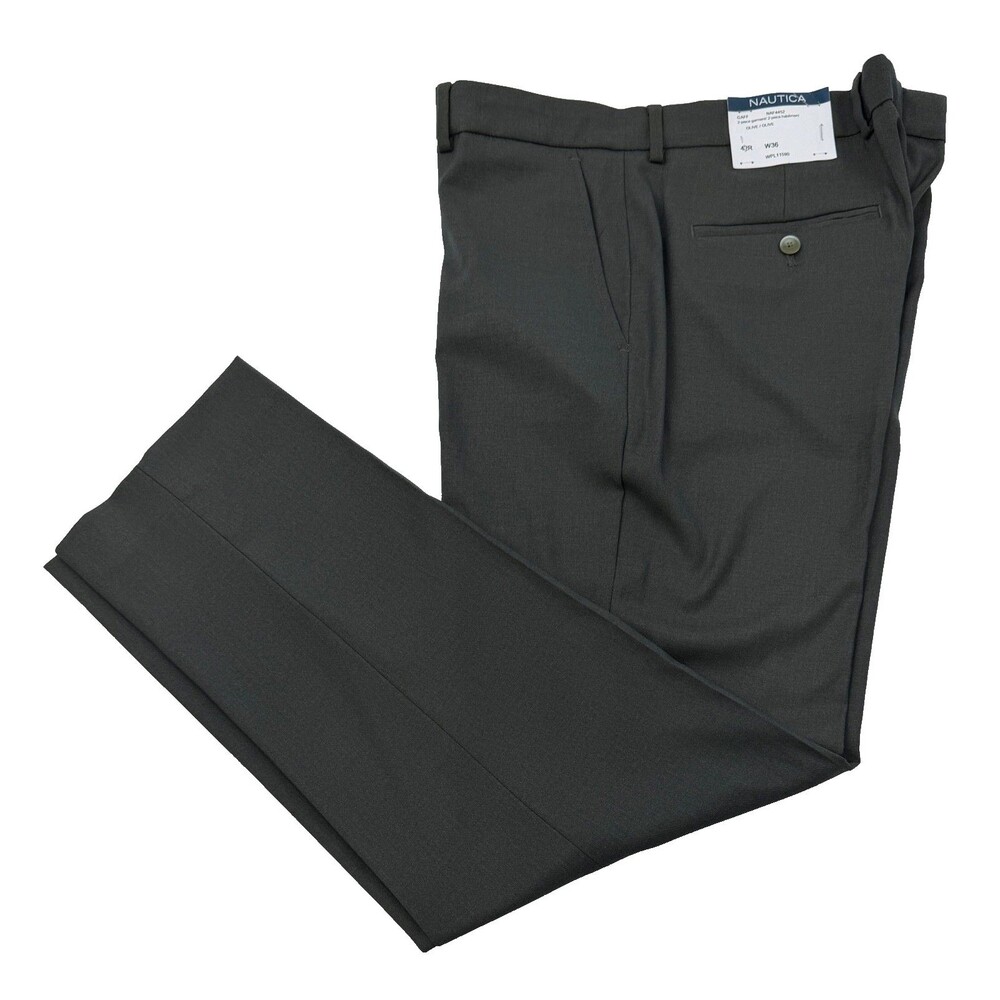NEW NAUTICA Mens 36x31 Solid Olive Stretch Soft Trousers/Dress Pants/Slacks